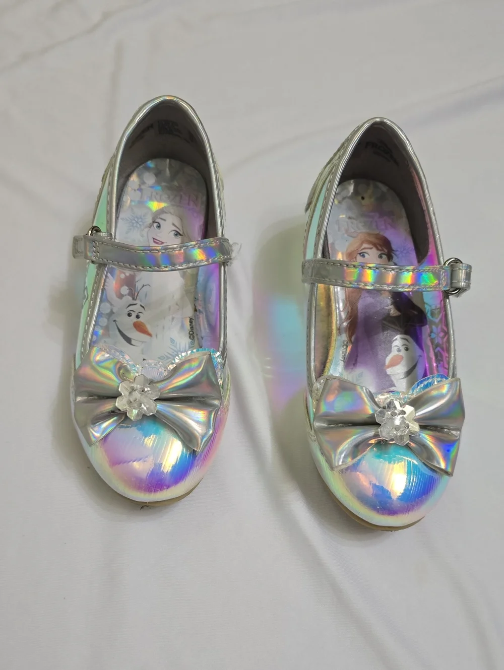 Girls' Iridescent Silver Mary Jane Shoes with Bow - Frozen Design